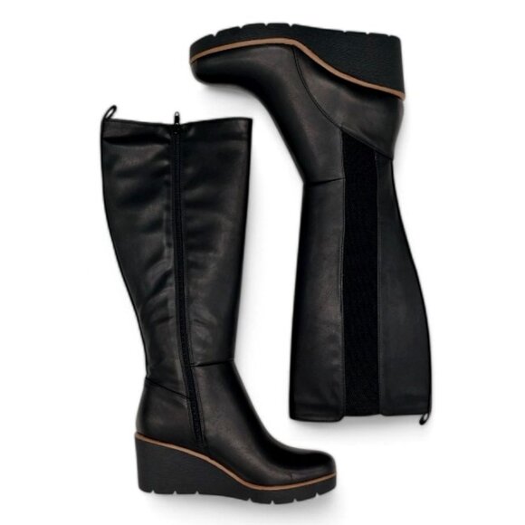 Soul Naturalizer Women's Size 7W Black Adrian Wide Calf Knee High Wedge Boots - Picture 2 of 12